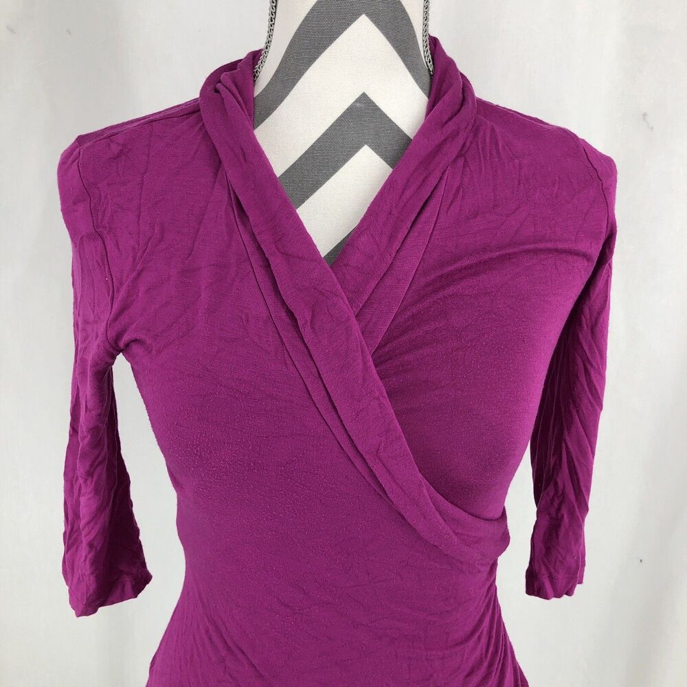 Banana Republic Purple Criss Cross V Neck Stretch Knit 3/4 Sleeve Shirt XS